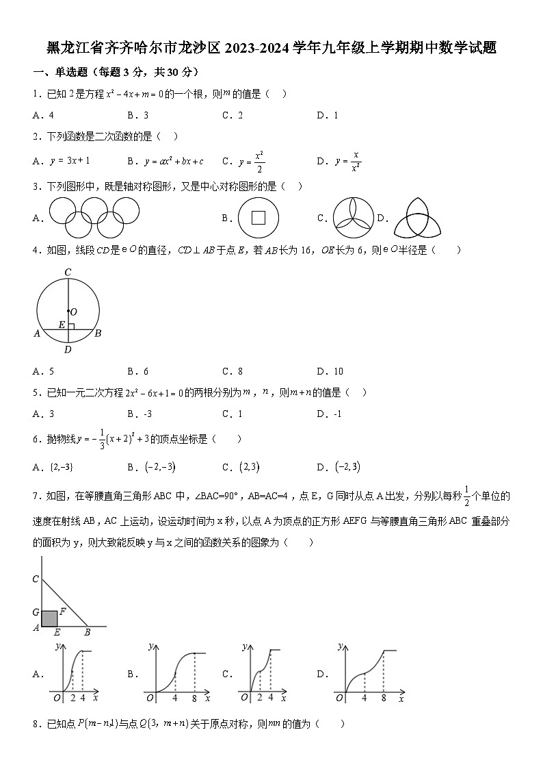 黑龙江省齐齐哈尔市龙沙区2023-2024学年九年级上学期期中数学试题 含解析第1页