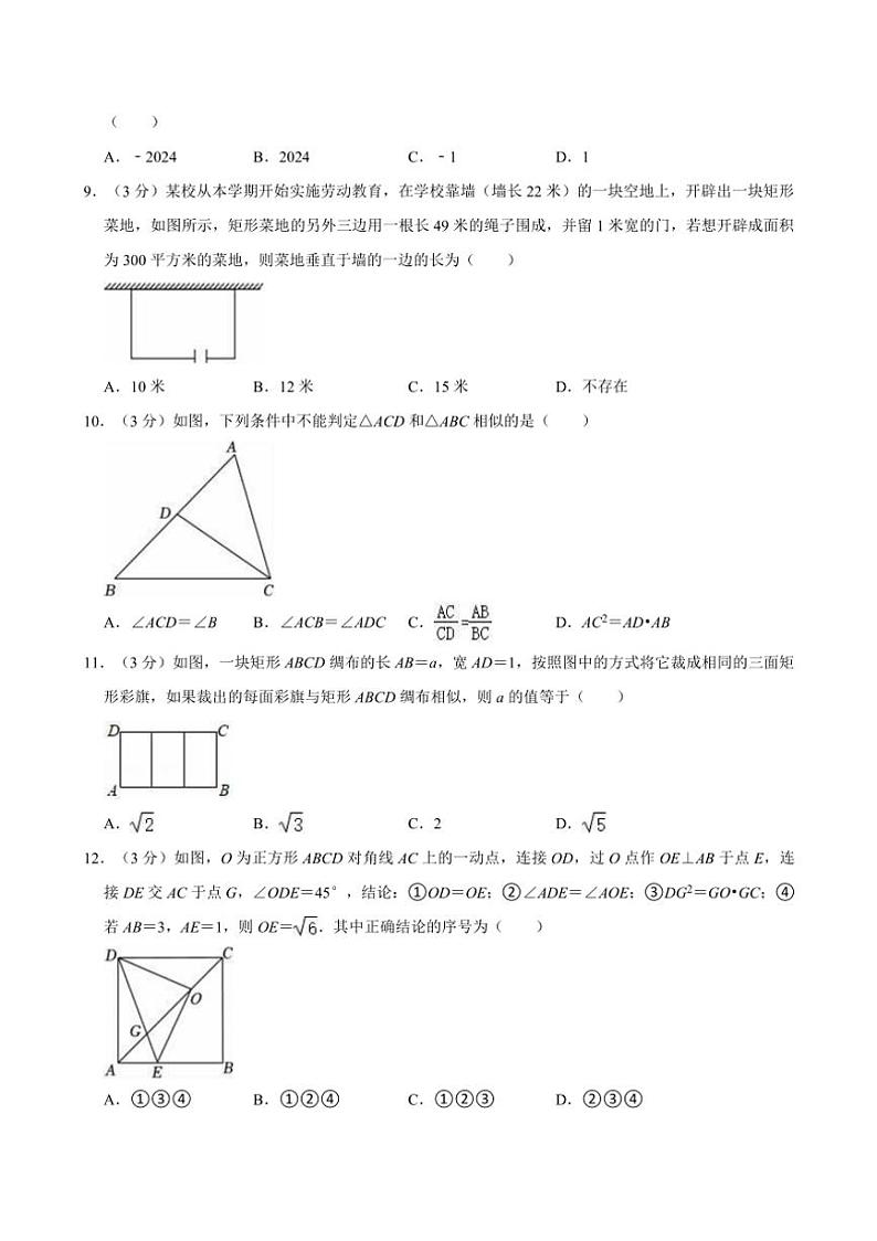 2024～2025学年内蒙古包头五中九年级（上）第一次段考月考数学试卷（含解析）第2页