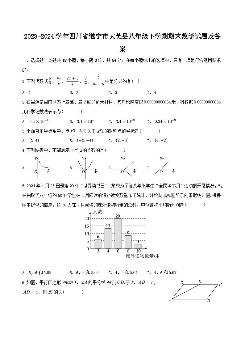 2023-2024学年四川省遂宁市大英县八年级下学期期末数学试题及答案01