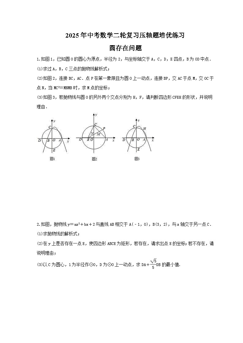 2025年中考数学二轮复习压轴题培优练习 圆存在问题（含答案）第1页