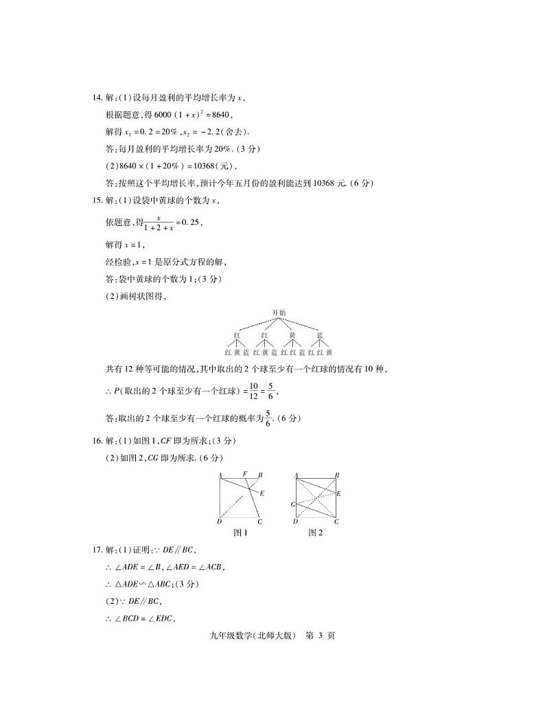 （修水）25九年级北师大数学上2月考·答案第3页