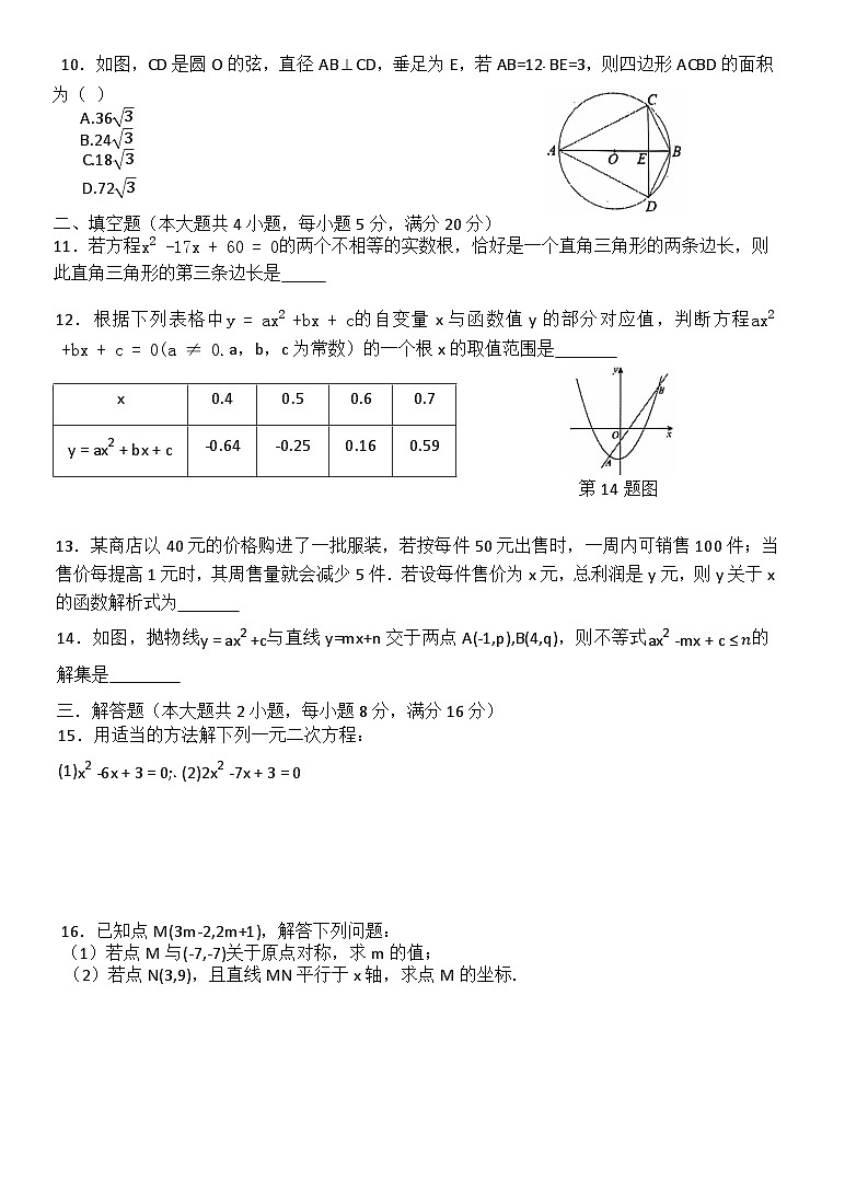2024-2025学年第一学期九年级期中学情调研数学试题卷第2页