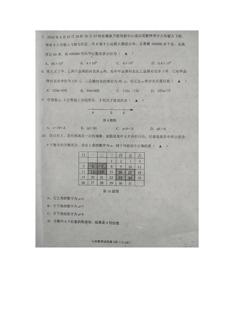 辽宁省抚顺市新宾满族自治县2024-2025学年七年级上学期11月期中考试数学试题第2页