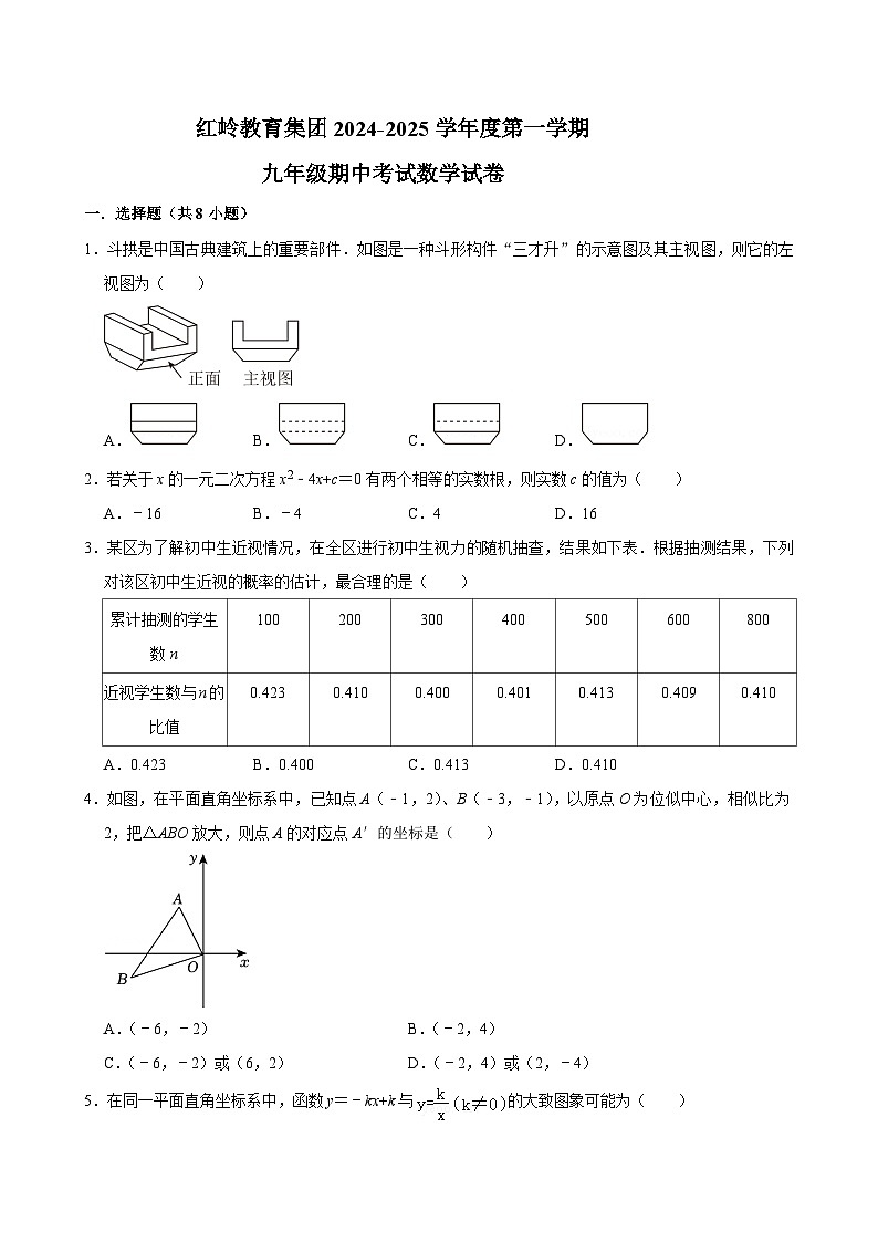 广东省深圳市福田区红岭教育集团2024-2025学年上学期九年级数学期中试卷第1页