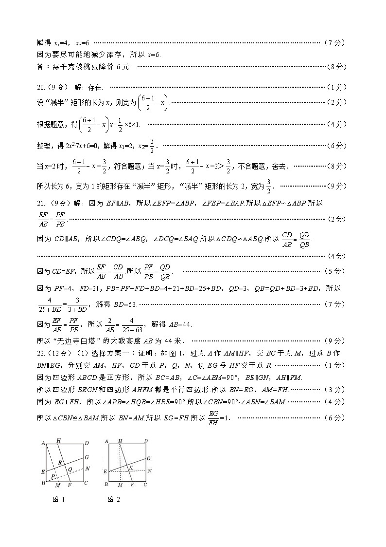 九年级数学24-25秋期中评分标准第2页
