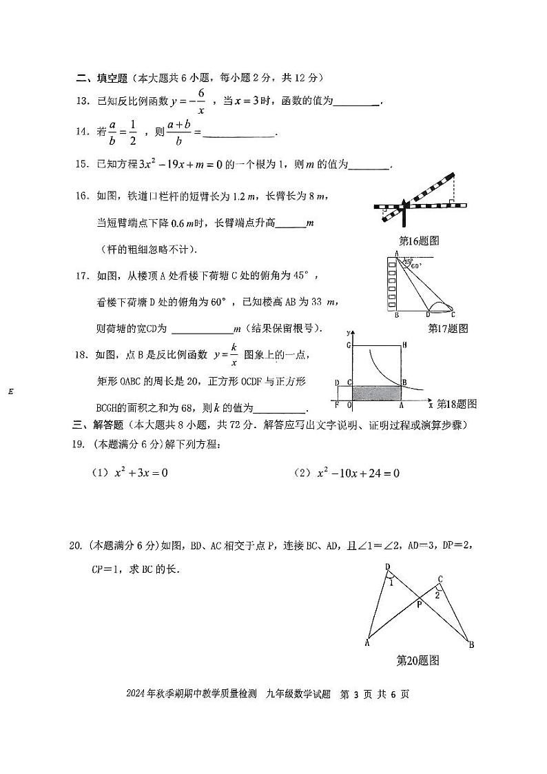 广西壮族自治区贵港市桂平市2024-2025学年九年级上学期11月期中数学试题03