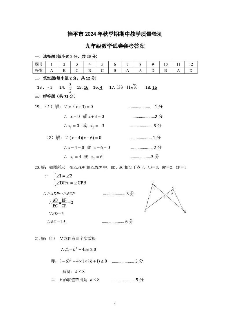 广西壮族自治区贵港市桂平市2024-2025学年九年级上学期11月期中数学试题01