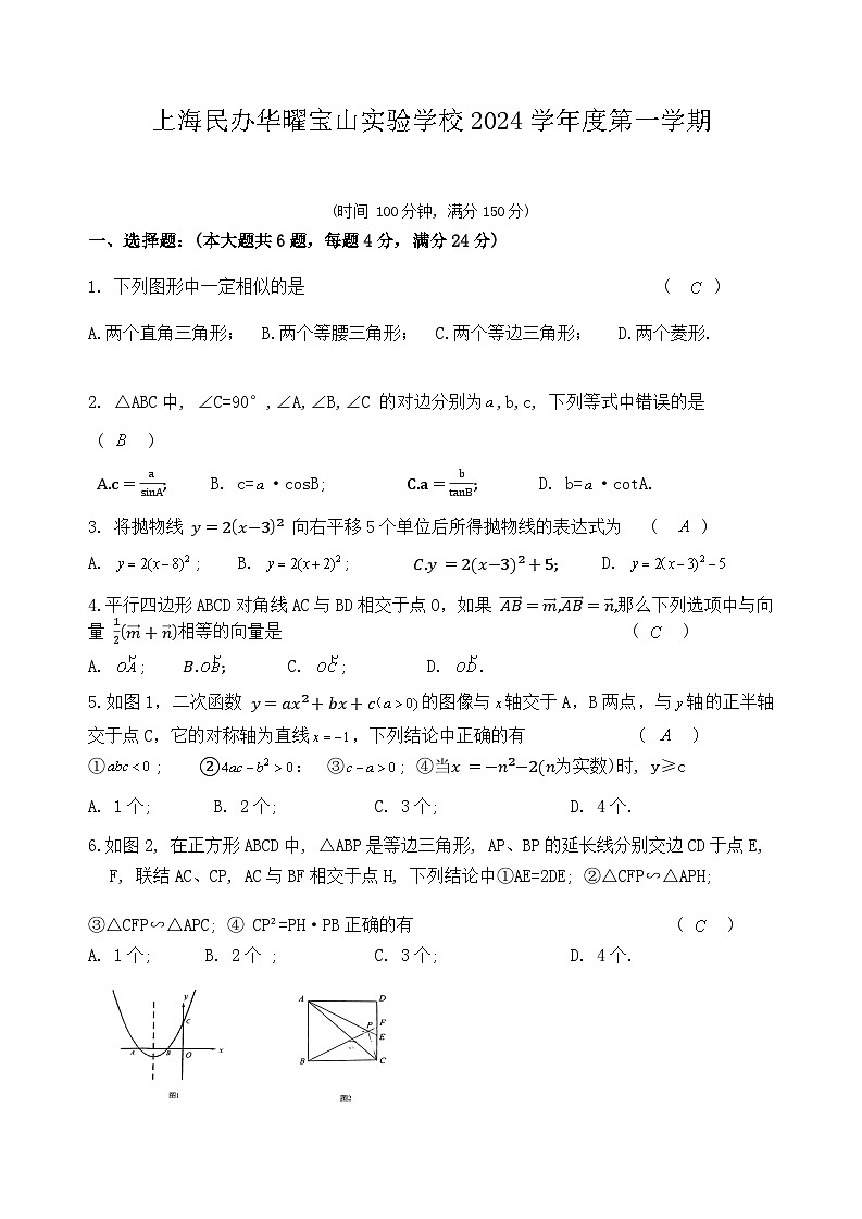 上海民办华曜宝山实验学校2024学年度第一学期解析第1页