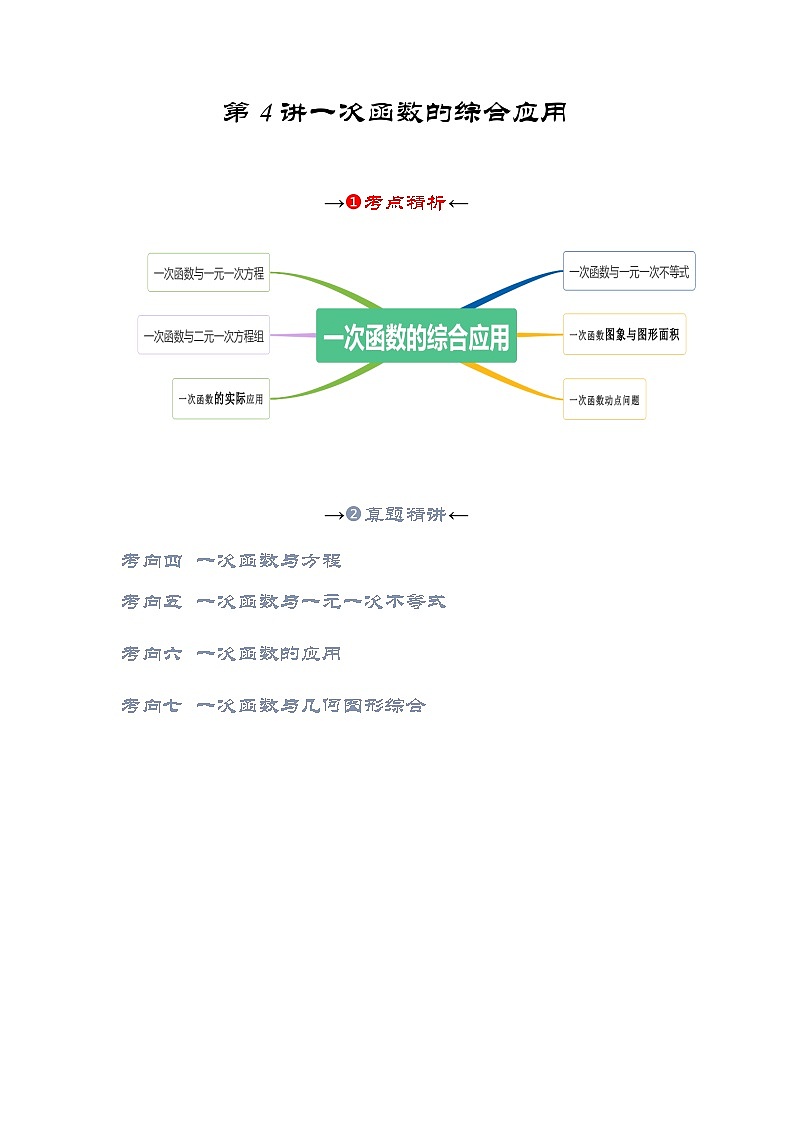 2025年中考数学一轮复习讲与练第3章第4讲 一次函数的综合应用（考点精析+真题精讲）（原卷版）第2页