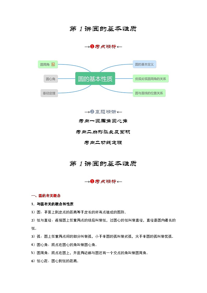 2025年中考数学一轮复习讲与练第6章第一讲 圆的基本性质（考点精析+真题精讲）（原卷版）第2页
