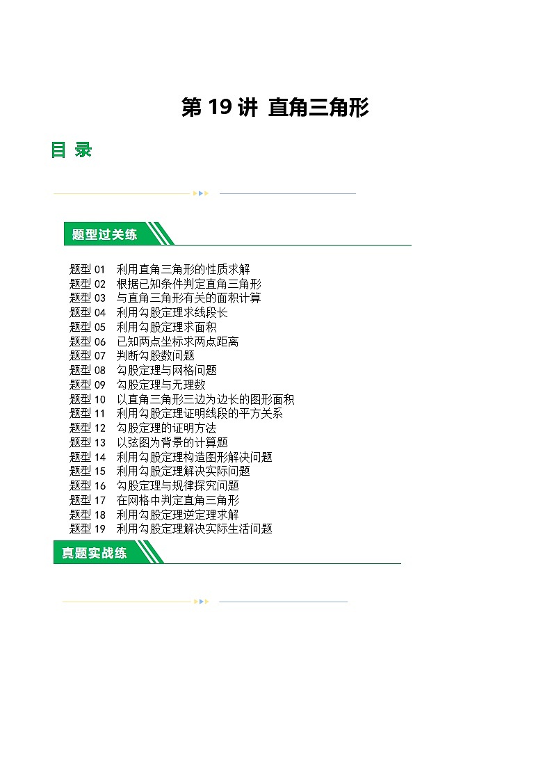 2025年中考数学一轮复习题型分类练习第19讲 直角三角形（解析版）第1页