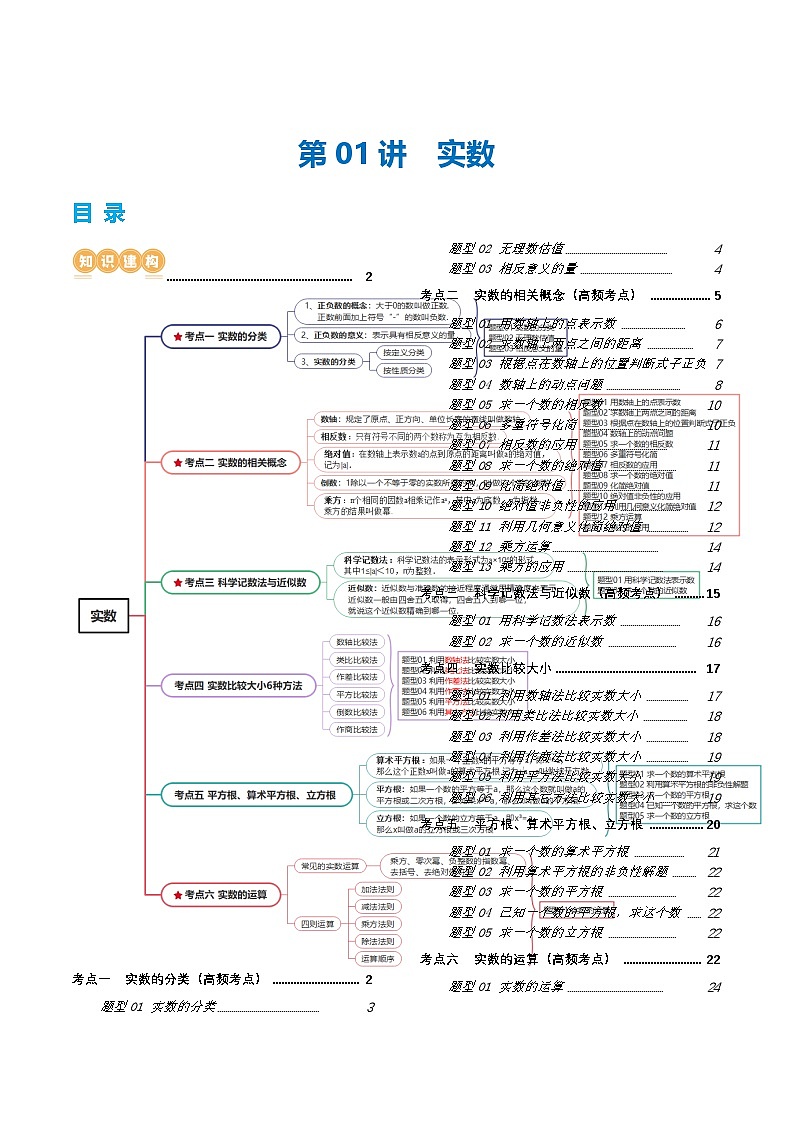2025年中考数学一轮复习精品讲义第01讲 实数（原卷版）第1页