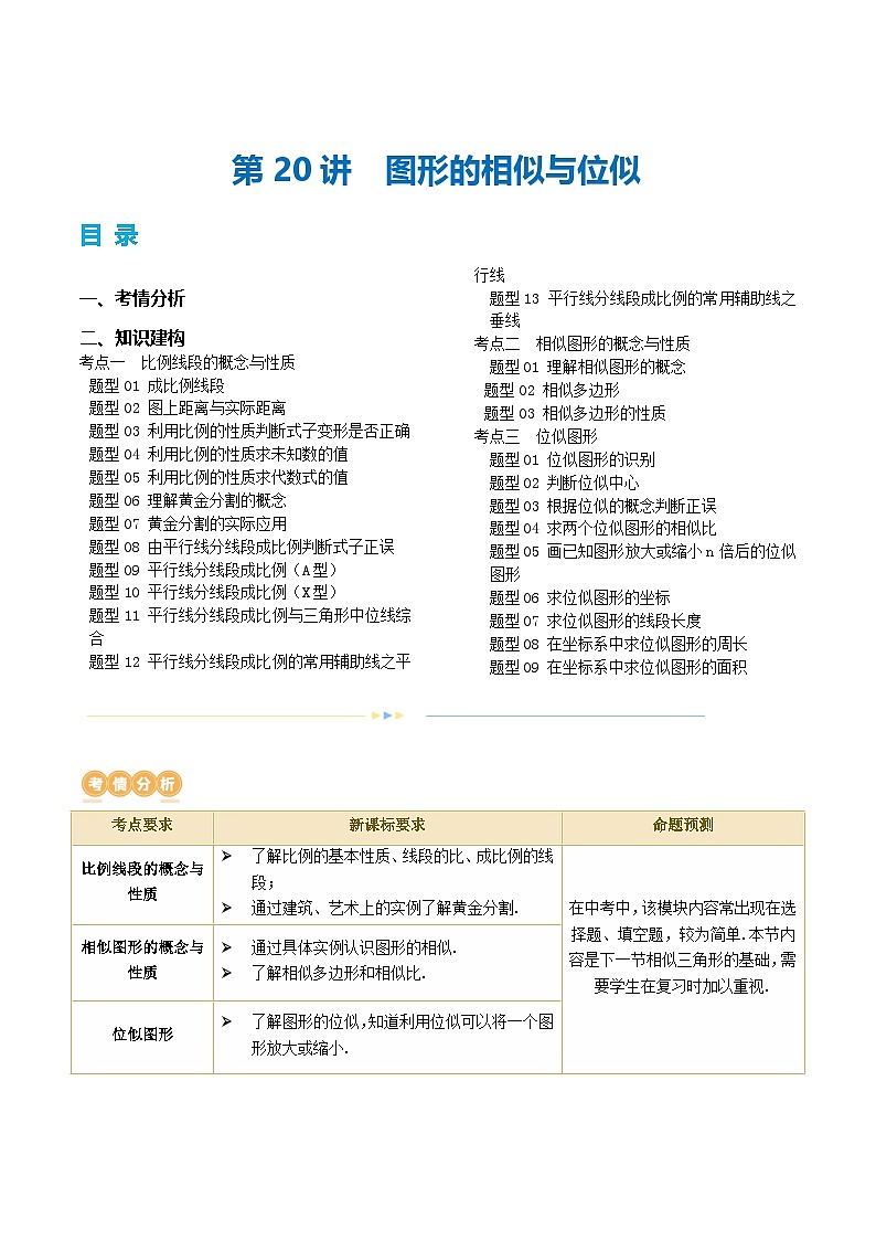 2025年中考数学一轮复习精品讲义第20讲  图形的相似与位似（原卷版）第1页