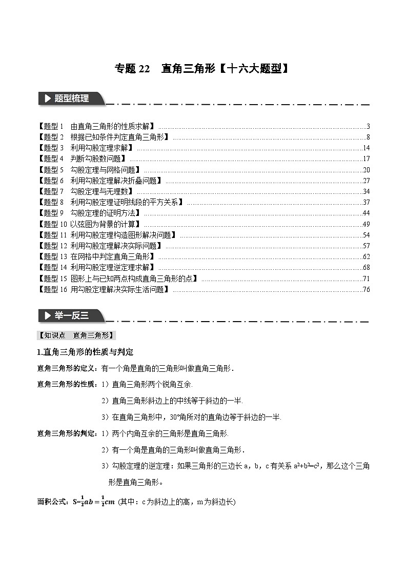 2025年中考数学一轮复习题型分类练习专题22 直角三角形【十六大题型】（解析版）第1页