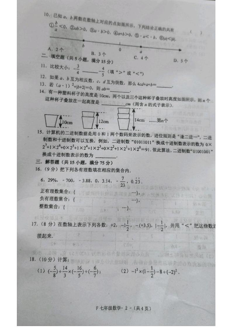 河南省驻马店市汝南县2024-2025学年七年级上学期11月期中考试数学试题第2页
