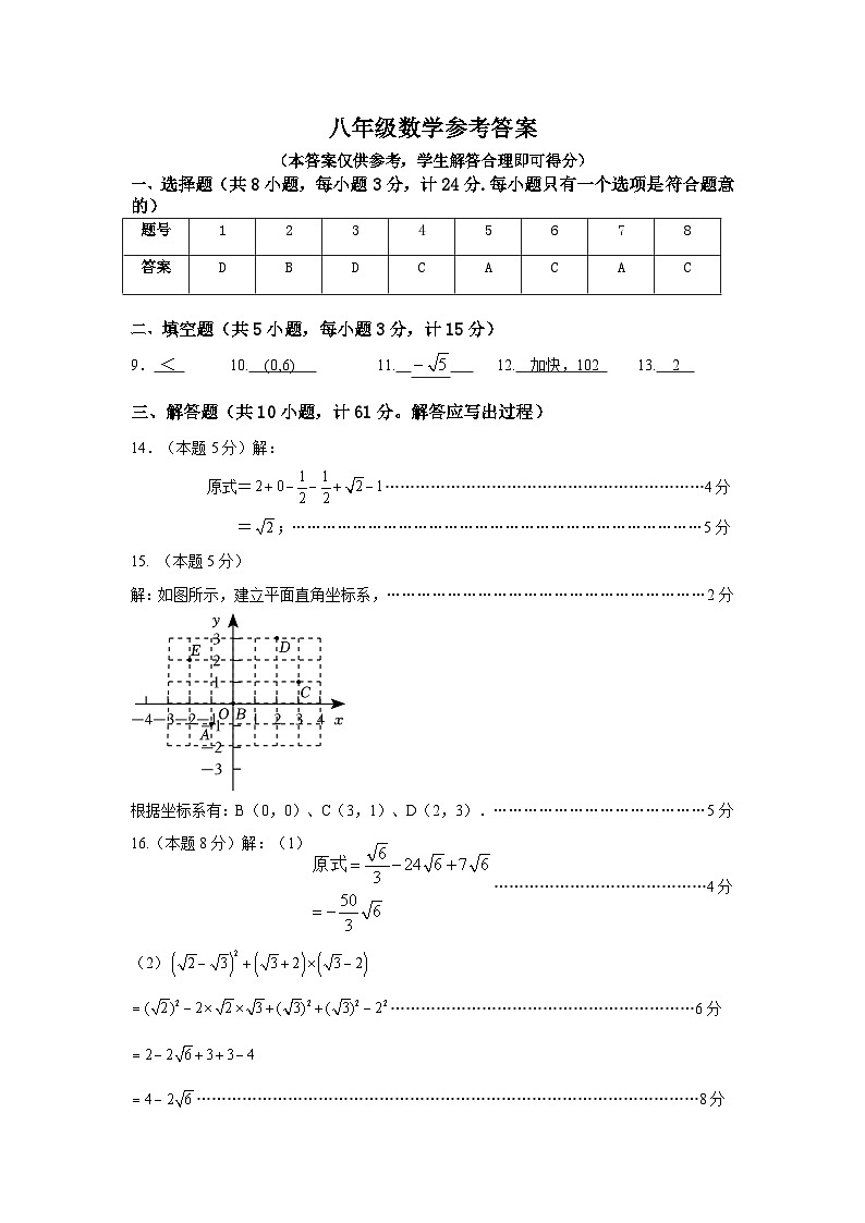 八年级数学参考答案第1页