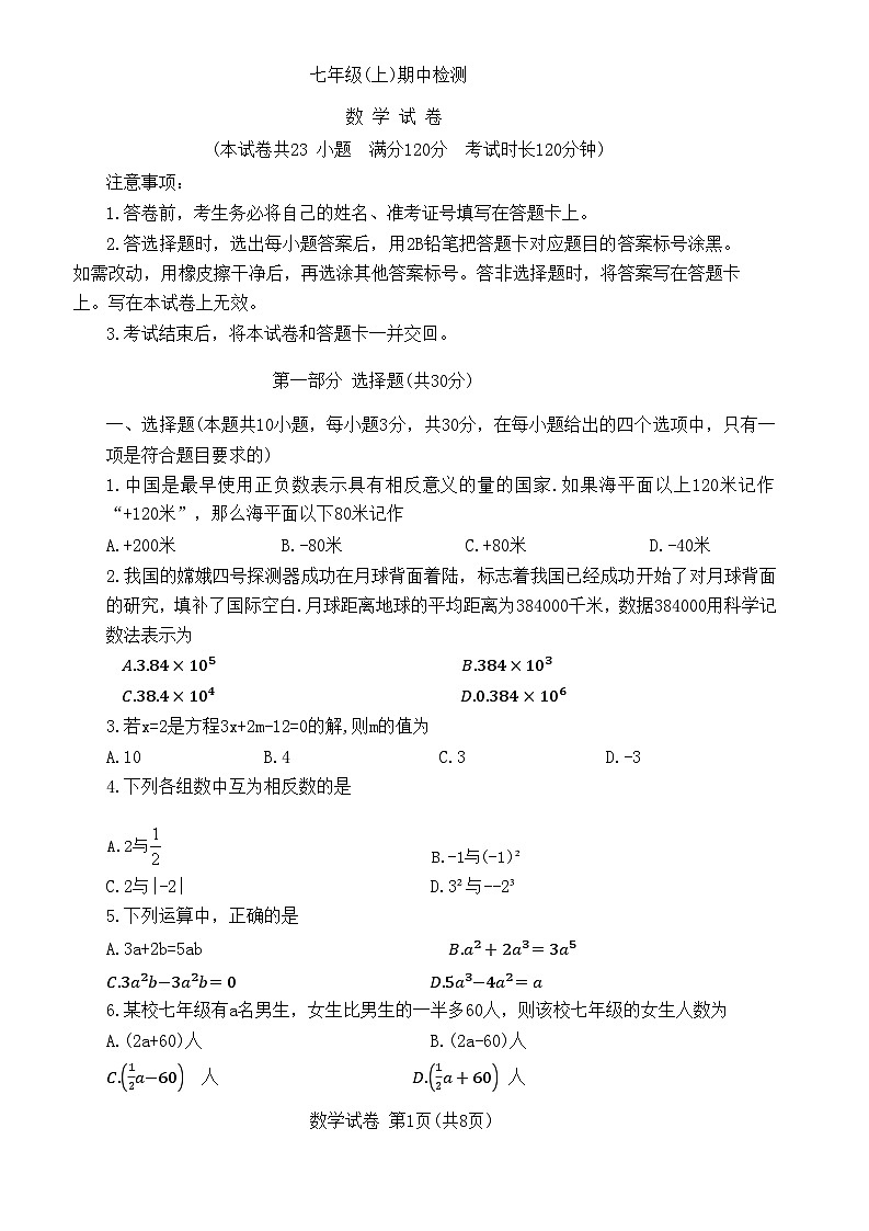 辽宁省大连市高新园区2024-2025学年七年级上学期期中数学试题第1页