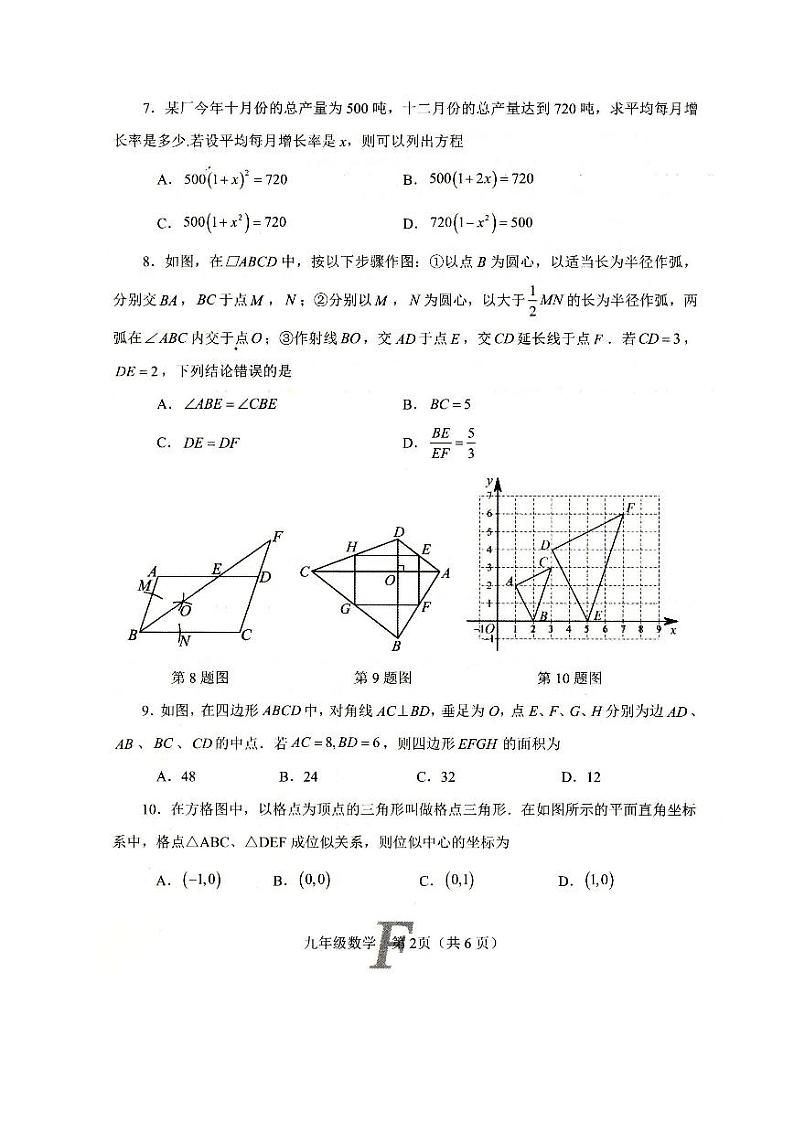 河南省南阳市方城县2024-2025学年秋期期终质量评估九年级数学试卷第2页
