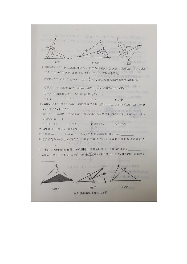 山东省禹城市2024-2025学年8年级上学期期中数学试题第3页