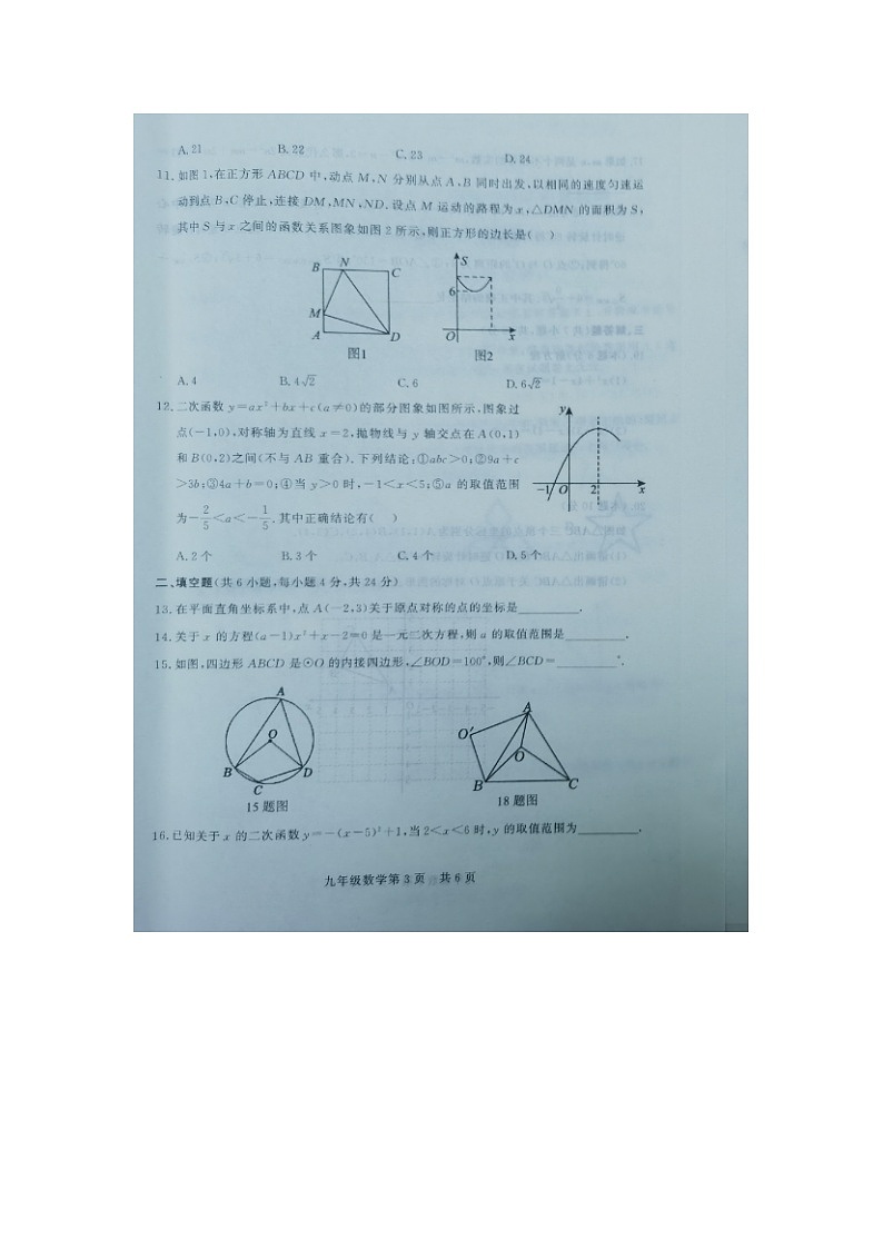 山东省禹城市2024-2025学年9年级上学期期中数学试题第3页