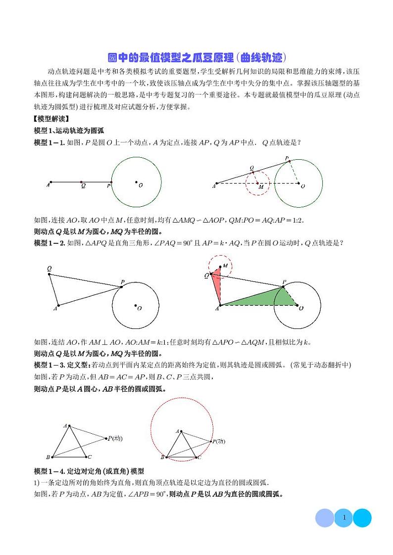 圆中的最值模型之瓜豆原理（曲线轨迹）（解析版）第1页
