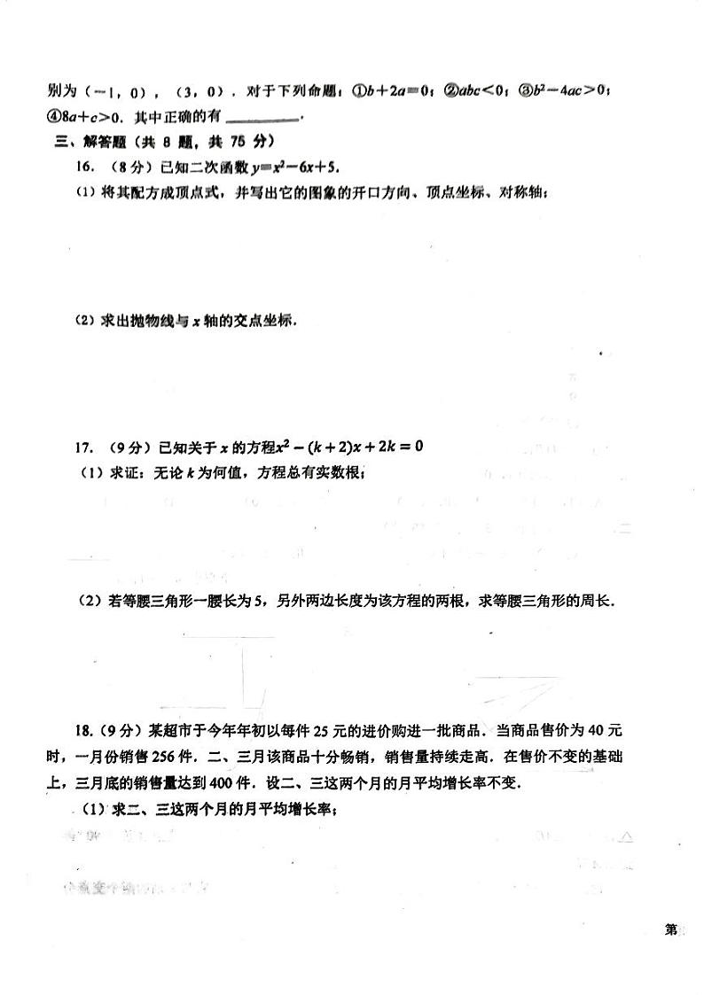2023-2024学年河南省信阳市平桥区新星学校九年级（上）月考数学试卷（12月份）第3页