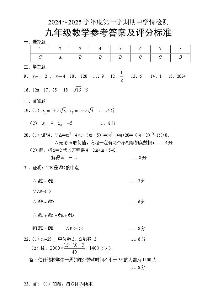 九年级数学参考答案第1页