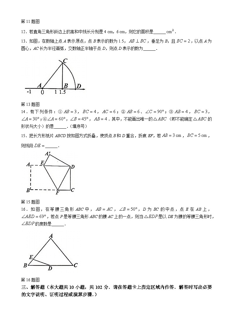 江苏省连云港市赣榆区2024-2025学年八年级上学期期中考试数学试卷(无答案)第3页