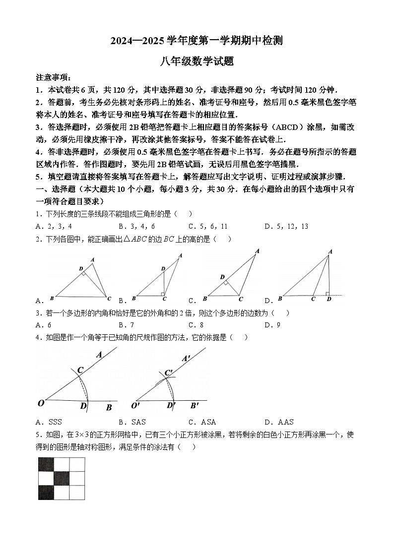 山东省济宁市邹城市2024-2025学年八年级上学期期中数学试题第1页