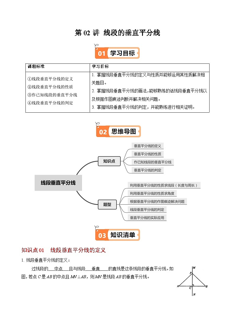 第02讲  线段垂直平分线（4个知识点+5类热点题型讲练+习题巩固）（解析版）第1页