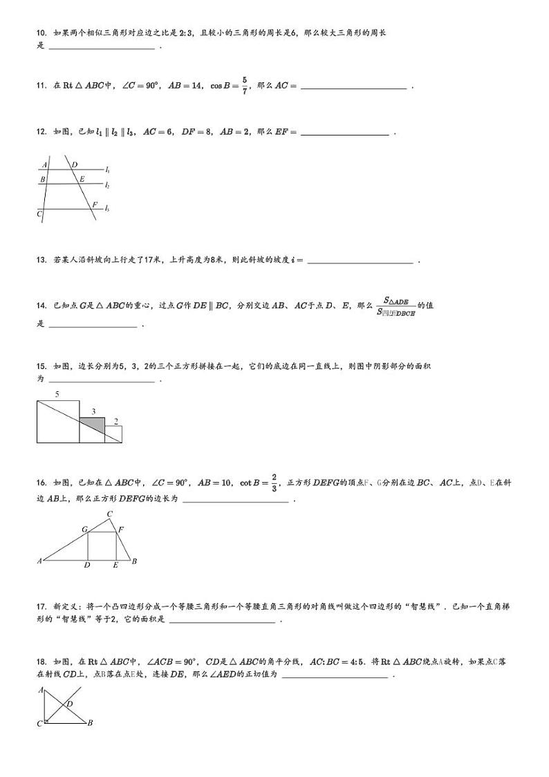 2024～2025学年上海闵行区初三(上)期中数学试卷(多校)[原题+解析]第2页
