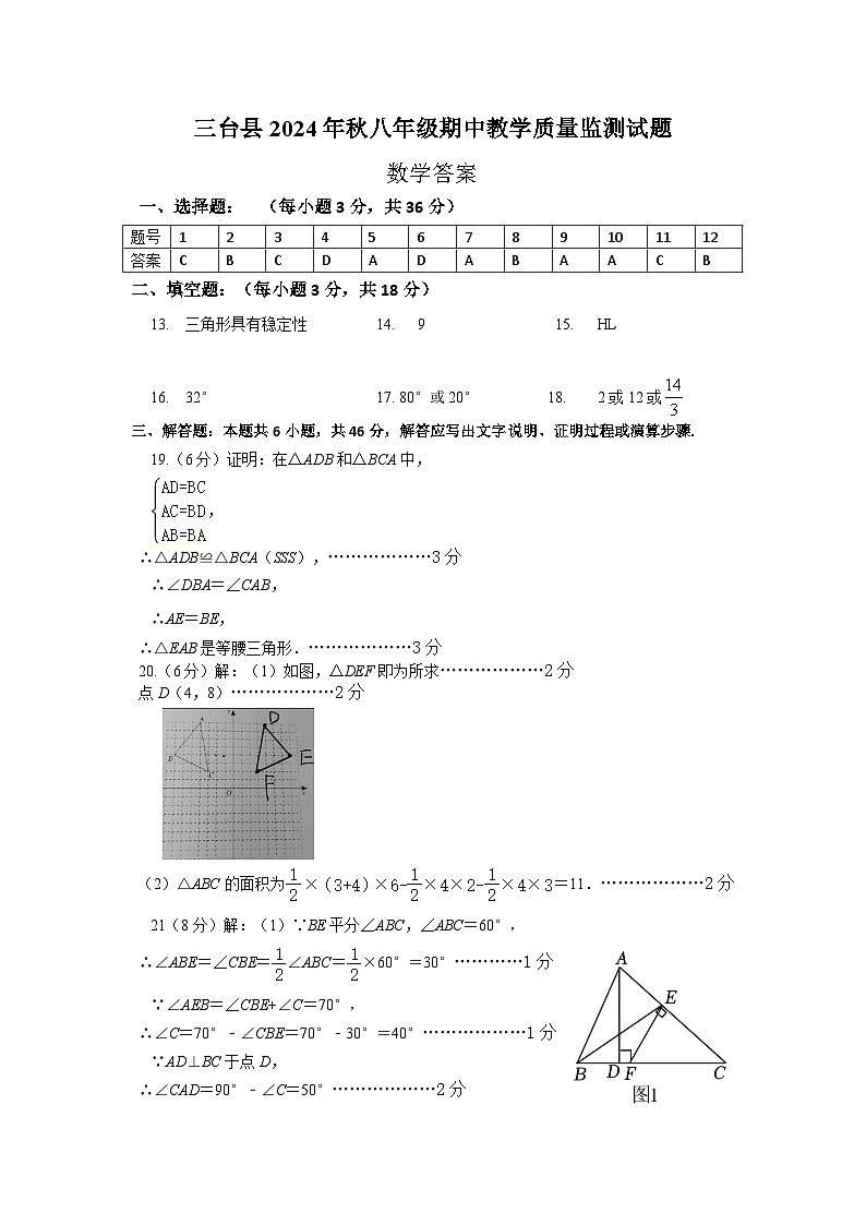 2024年秋八年级上期中数学答案第1页