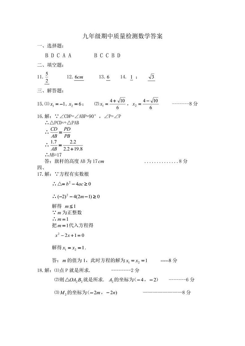 安徽省宿州市埇桥区2024-2025学年九年级上学期期中考试数学试题答案第1页