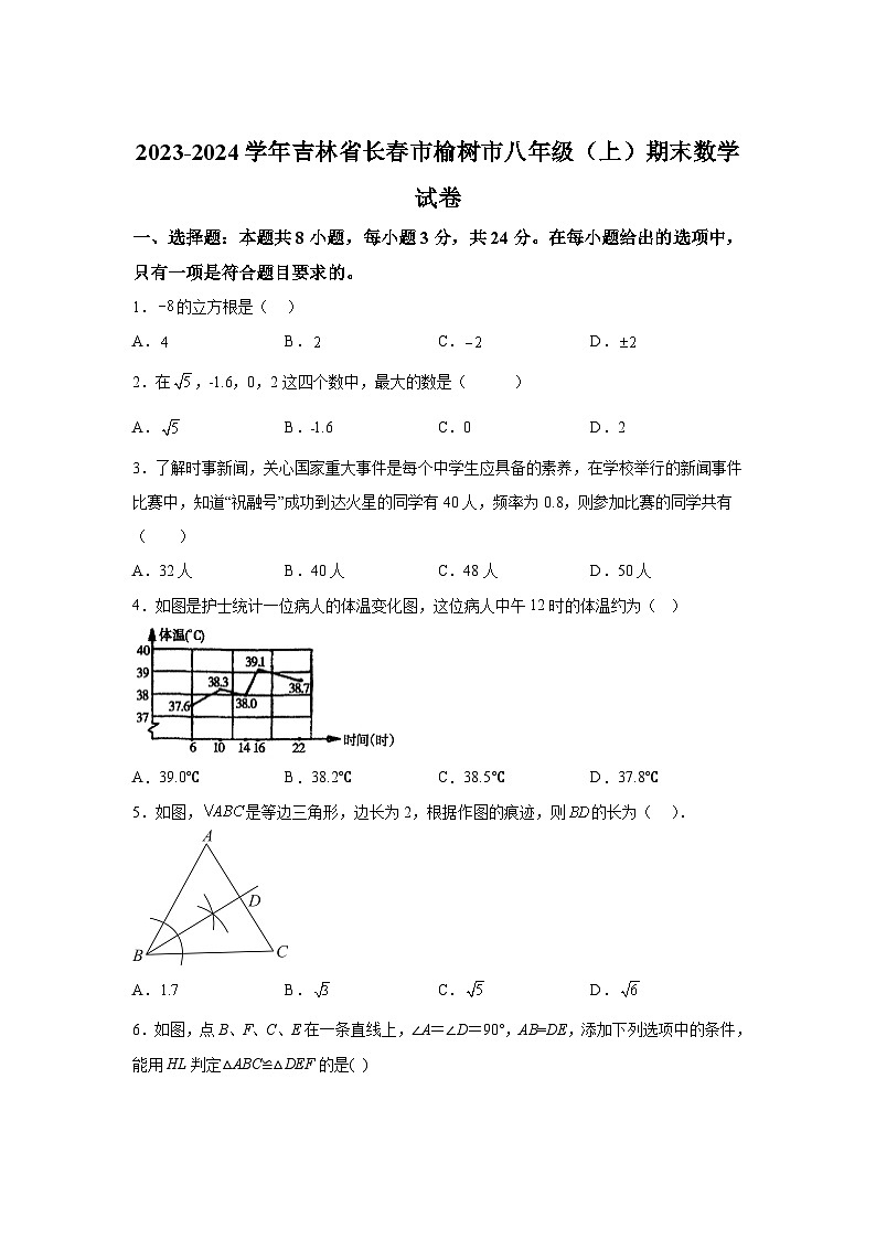 吉林省长春市榆树市2023-2024学年八年级上学期期末数学试题(含解析)第1页