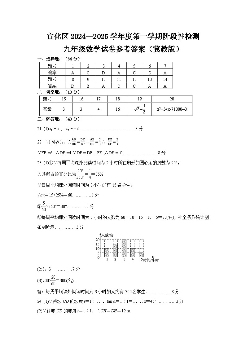 九年级数学答案（冀教版）第1页