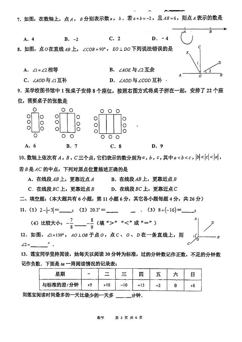 2023-2024学年福建省厦门市思明区莲花中学七年级（上）期末数学试卷第2页