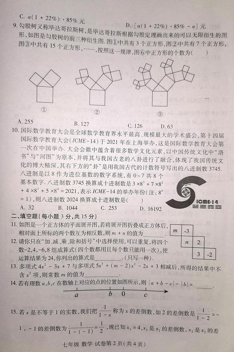河南省洛阳市洛龙区2024-2025学年七年级上学期11月期中数学试题第2页