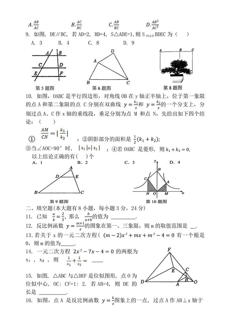 湖南省娄底市涟源市2024～2025学年九年级上学期11月期中数学试题（含答案）第2页