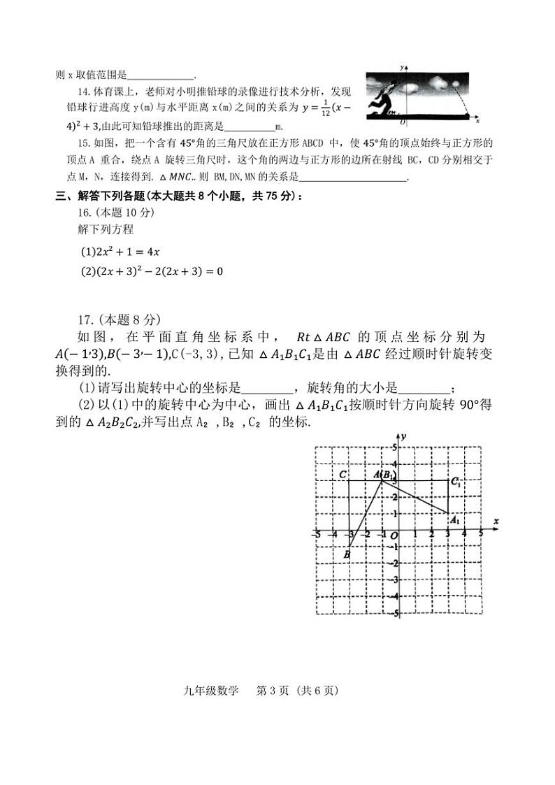 河南省濮阳市2024～2025学年九年级上学期11月期中考试数学试题（含答案）03