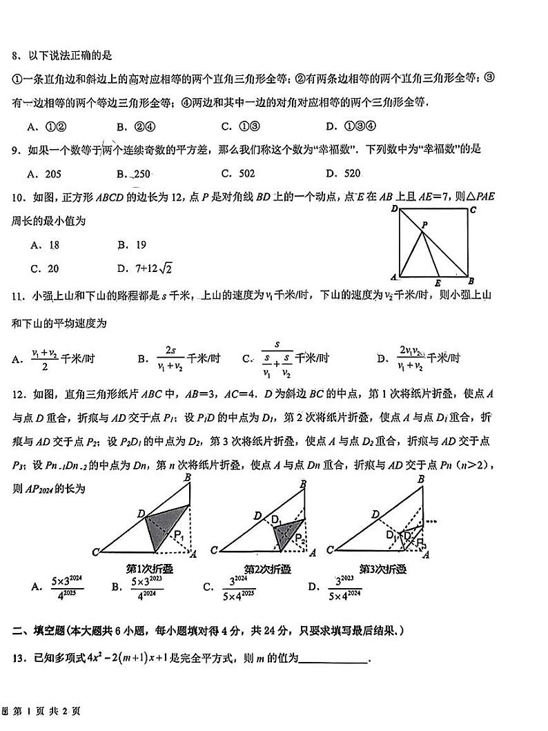 2023-2024学年山东省德州市平原县八年级（上）期末数学试卷第2页