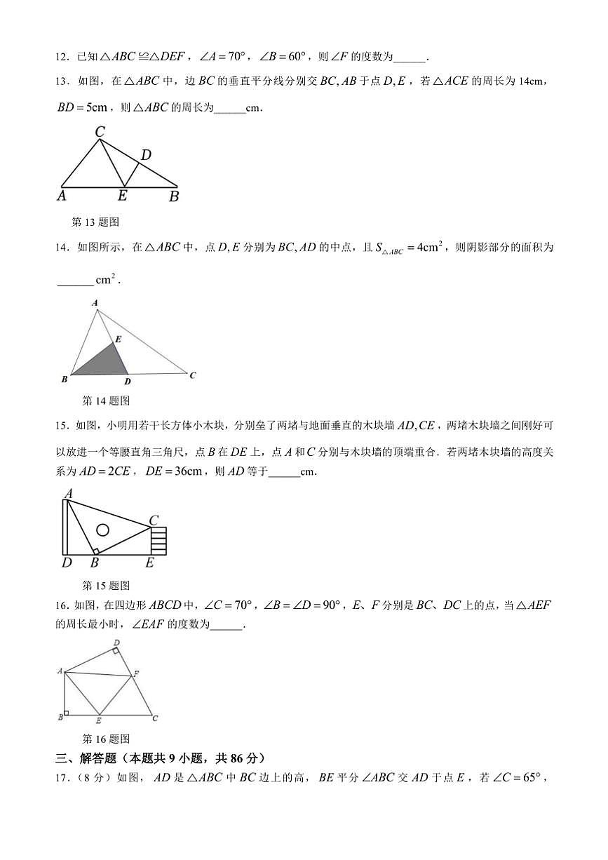 福建省平潭一中教研片2024—2025学年上学期八年级数学期中适应性练习（含答案）第3页