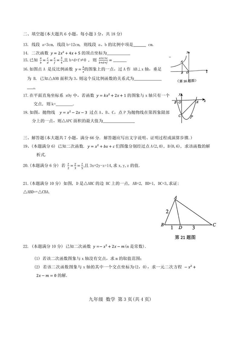 广西崇左市宁明县2024～2025学年九年级上学期11月期中数学试题（含答案）03