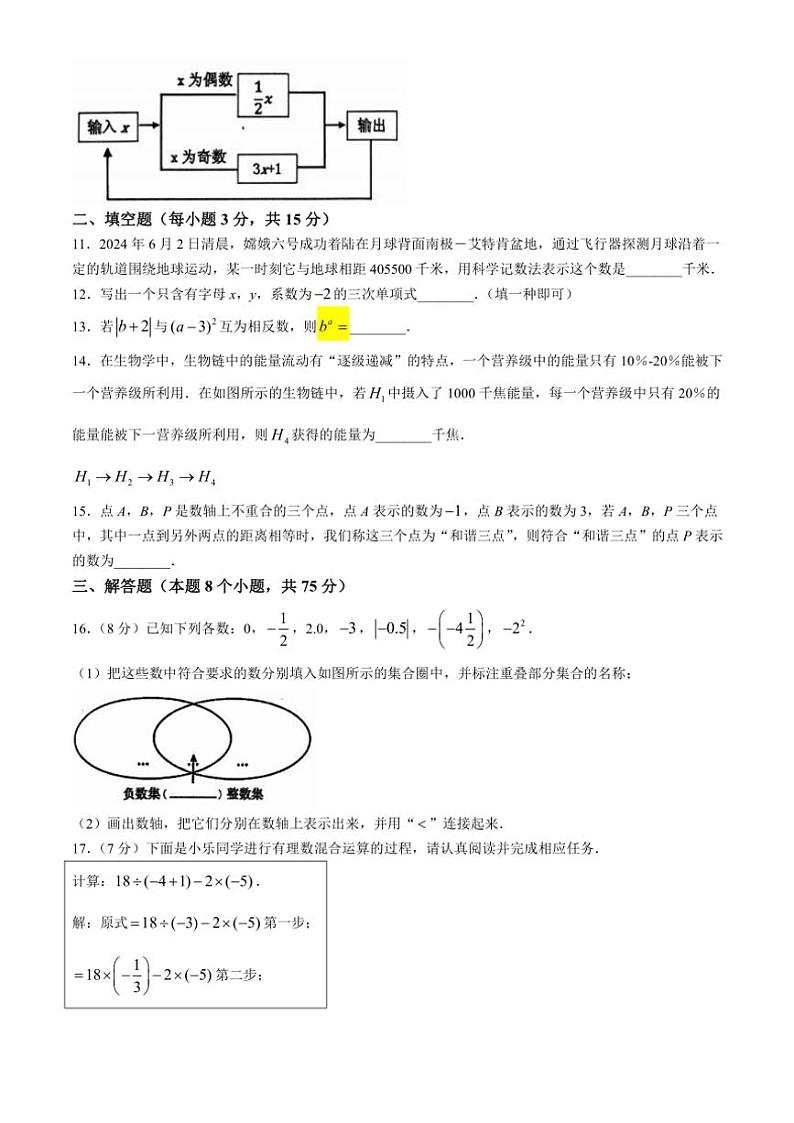 河南省南阳市邓州市2024—2025学年七年级上学期期中考试数学试卷（含答案）第2页