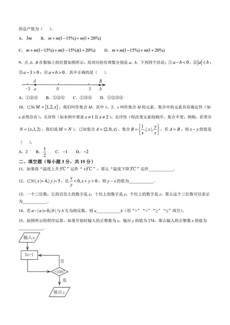 河南省驻马店市平舆县2024～2025学年七年级上学期期中学情测评数学试题（含答案）第2页