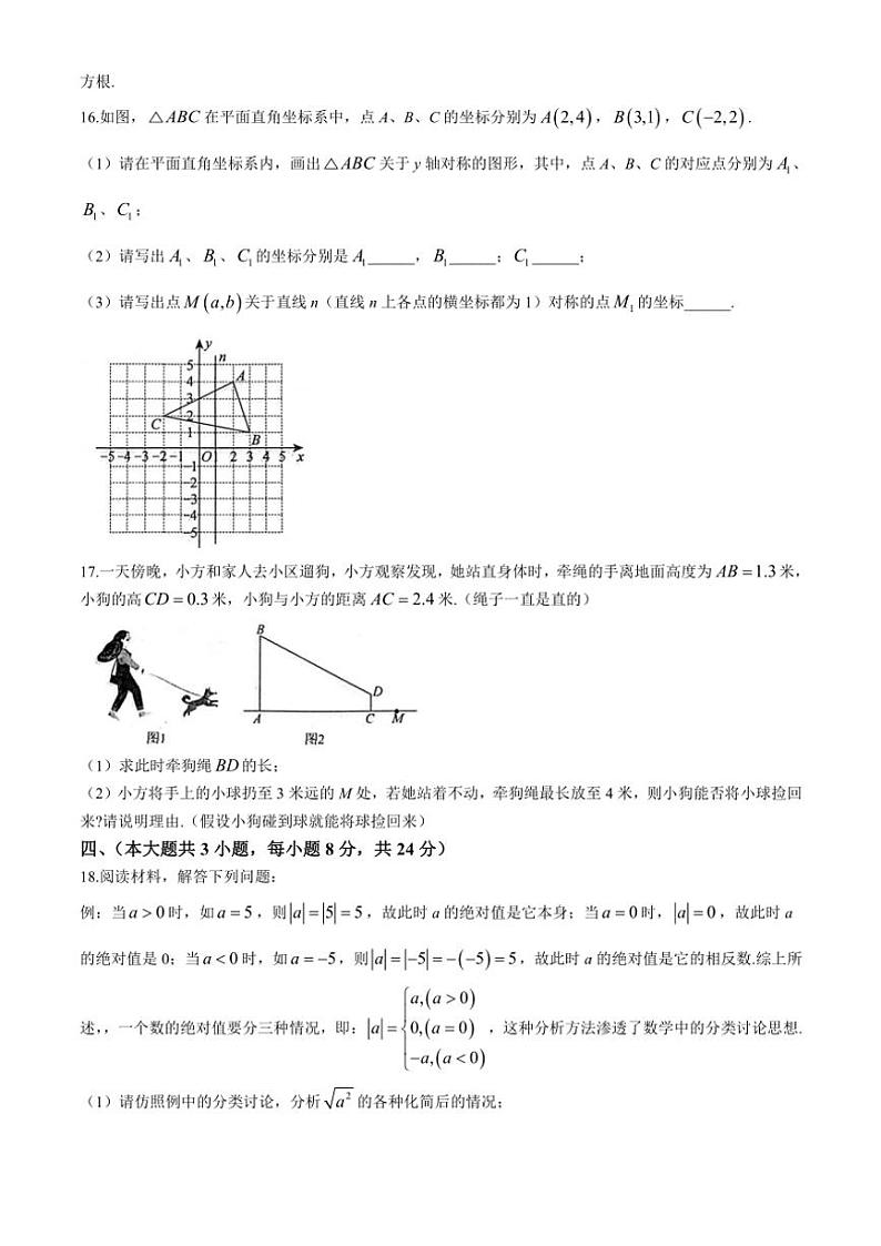 江西省抚州市东乡区2024～2025学年八年级上学期11月期中数学试题(含答案)第3页