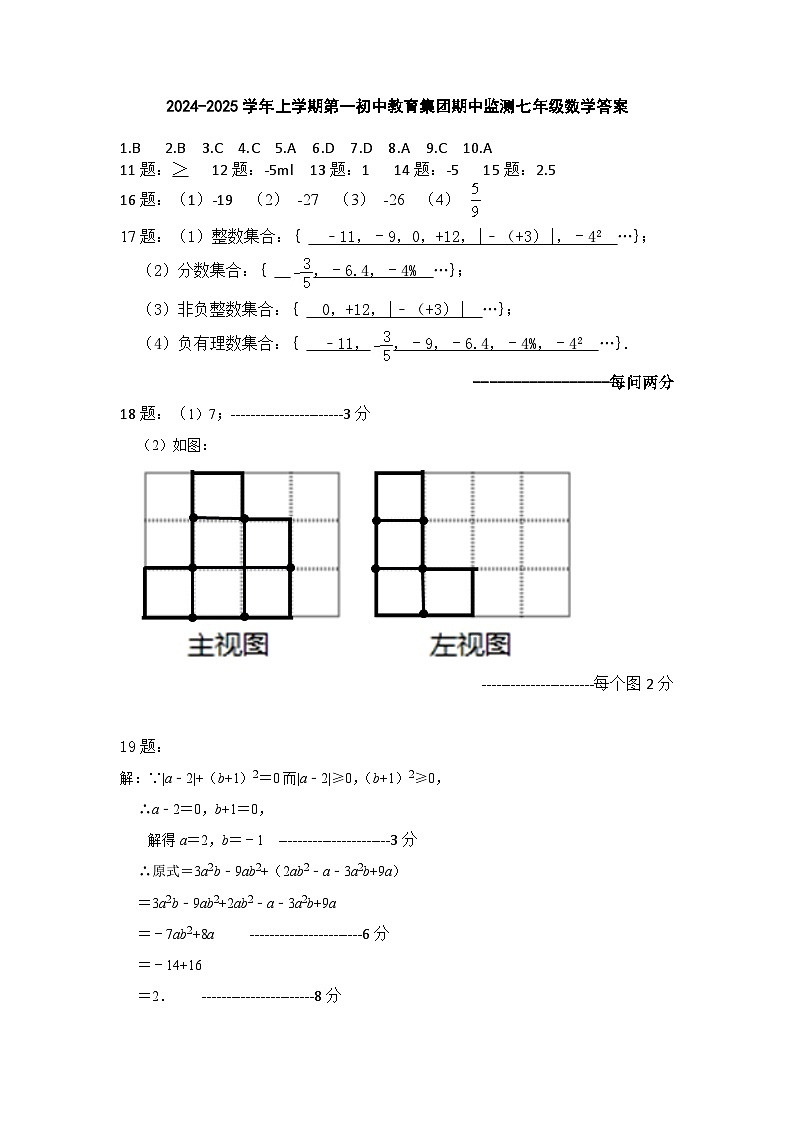 辽宁省丹东市宽甸县第一初级中学教育集团2024-2025学年七年级上学期期中监测数学试卷01