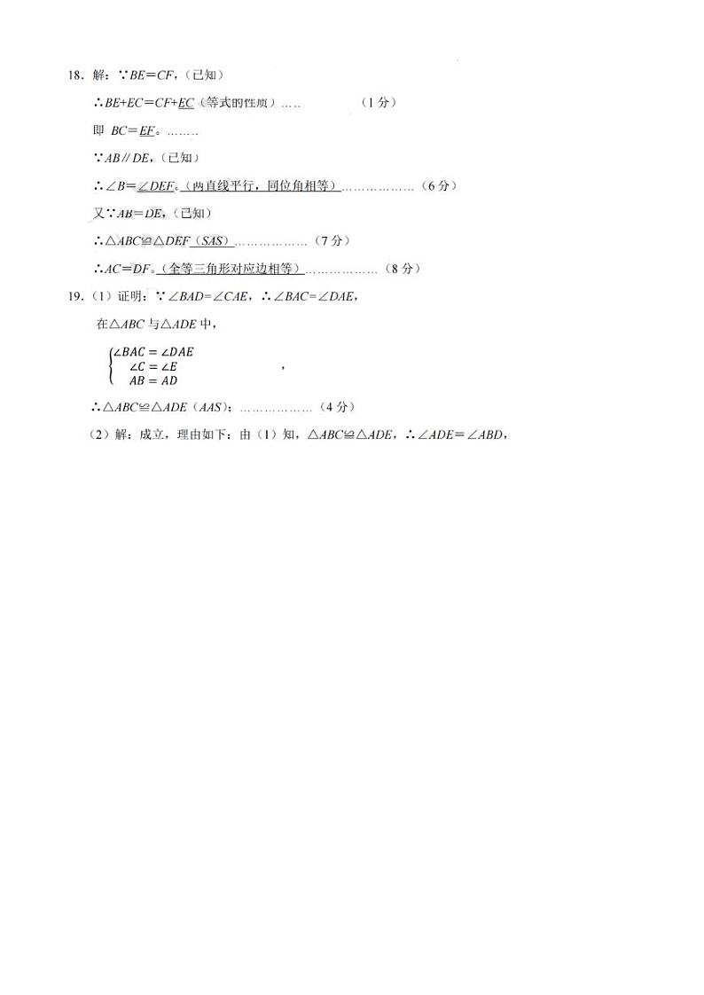 浙江初中名校发展共同体2024年八年级上学期期中考试数学答案（台州）第2页