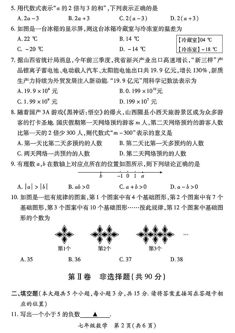 山西省长治市武乡县多校2024-2025学年上学期期中测试七年级数学试卷02