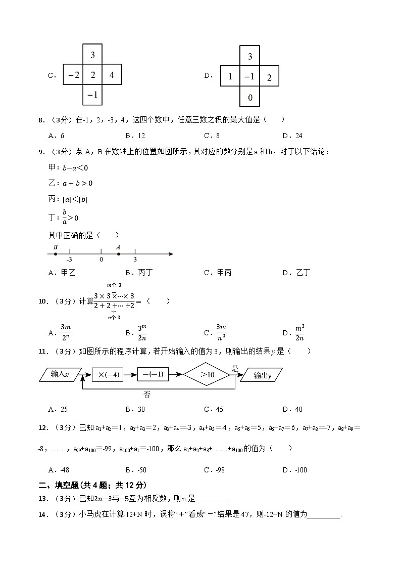 冀教版（2024新版）七年级上册数学第一章 有理数 单元测试卷（含答案）第2页