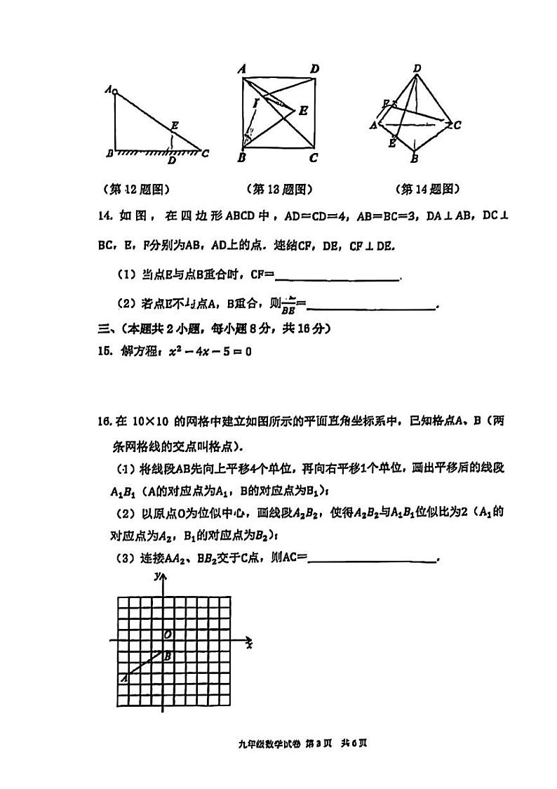 安徽省宿州市宿城第一初级中学2024-2025学年上学期九年级数学期中测试03